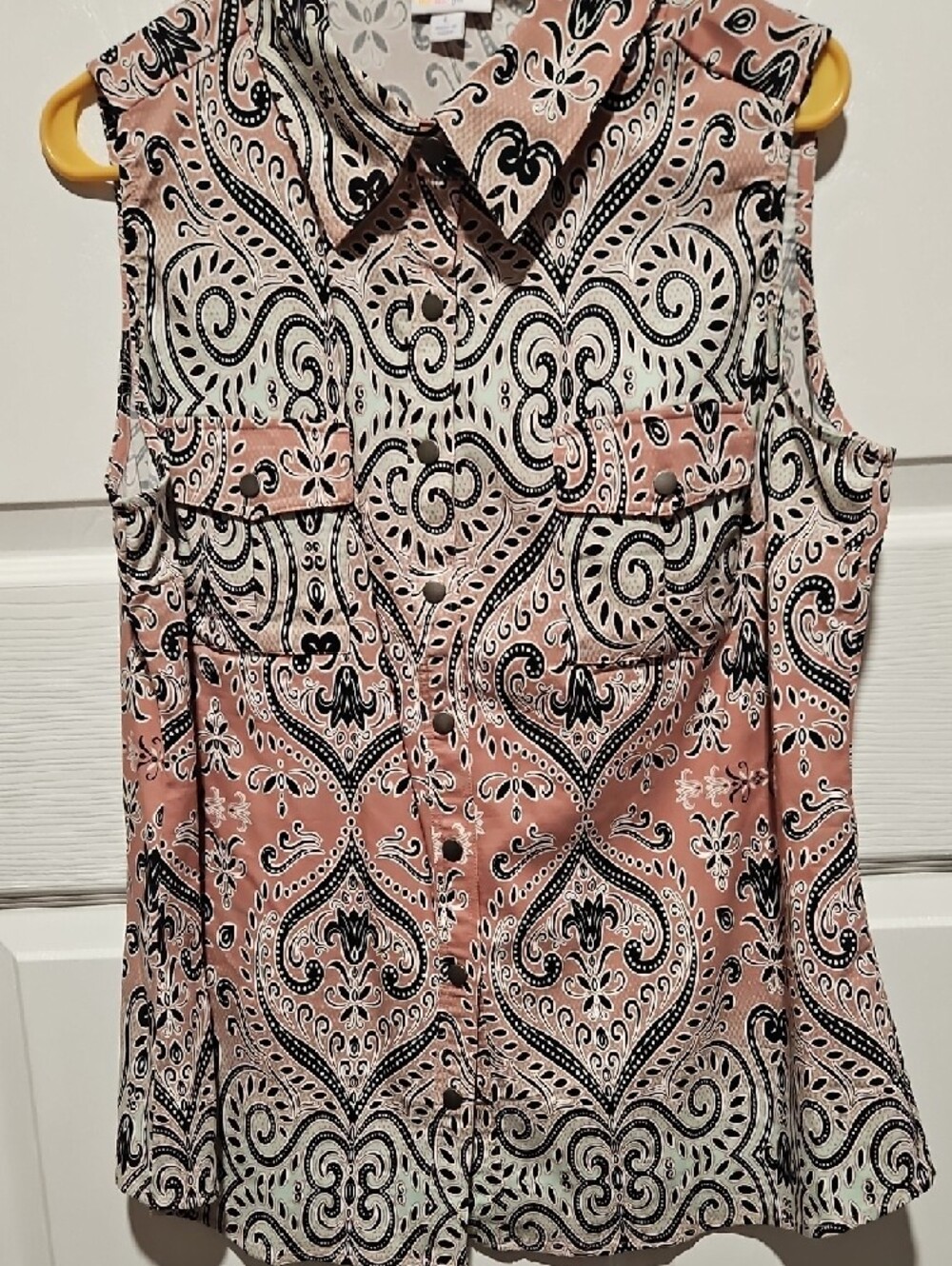 LuLaRoe Pink, Black & Cream Paisley Top